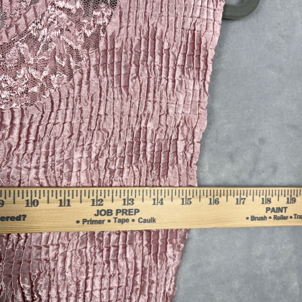 Cocquette Cami Tank Top Womens L Pink Stretchy Crinkle Satin Lace Feminine - Picture 3 of 9